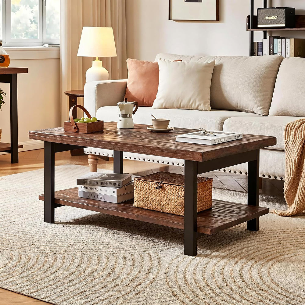 Solid Wood 4 Piece Living Room Table Set, Farmhouse Coffee Console Table and ...