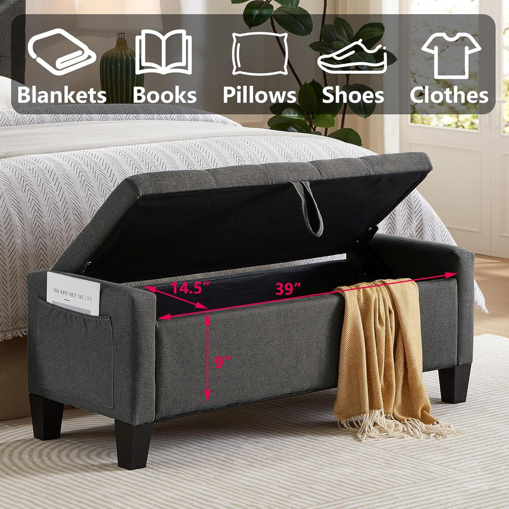 Aoowow Linen Bedroom Ottoman Bench with Storage,Tufted Bed End Storage Benche...
