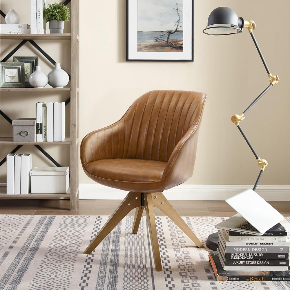 Art Leon Dining Chair - Mid Century Modern Swivel Dining Room Chair, Faux Lea...