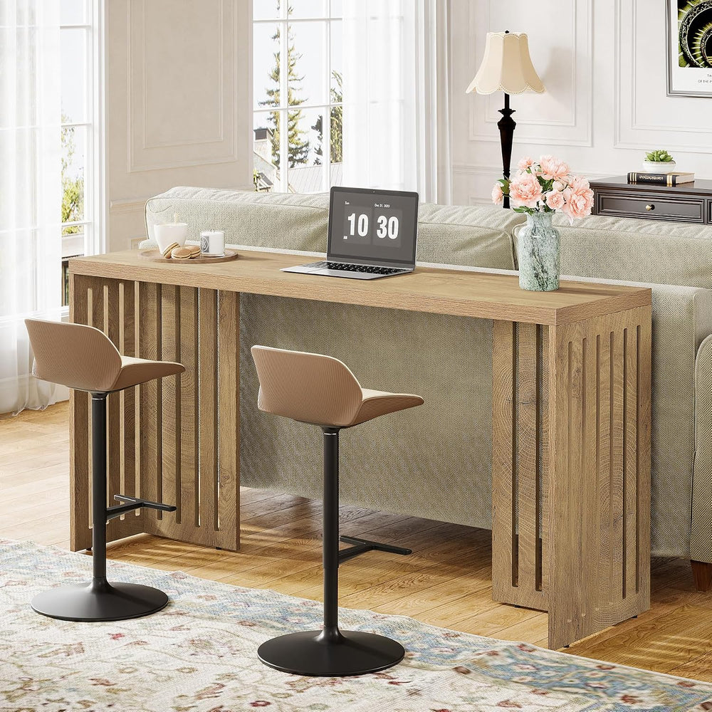 Tribesigns 63-Inch Bar Table with Louvered Base, Natural