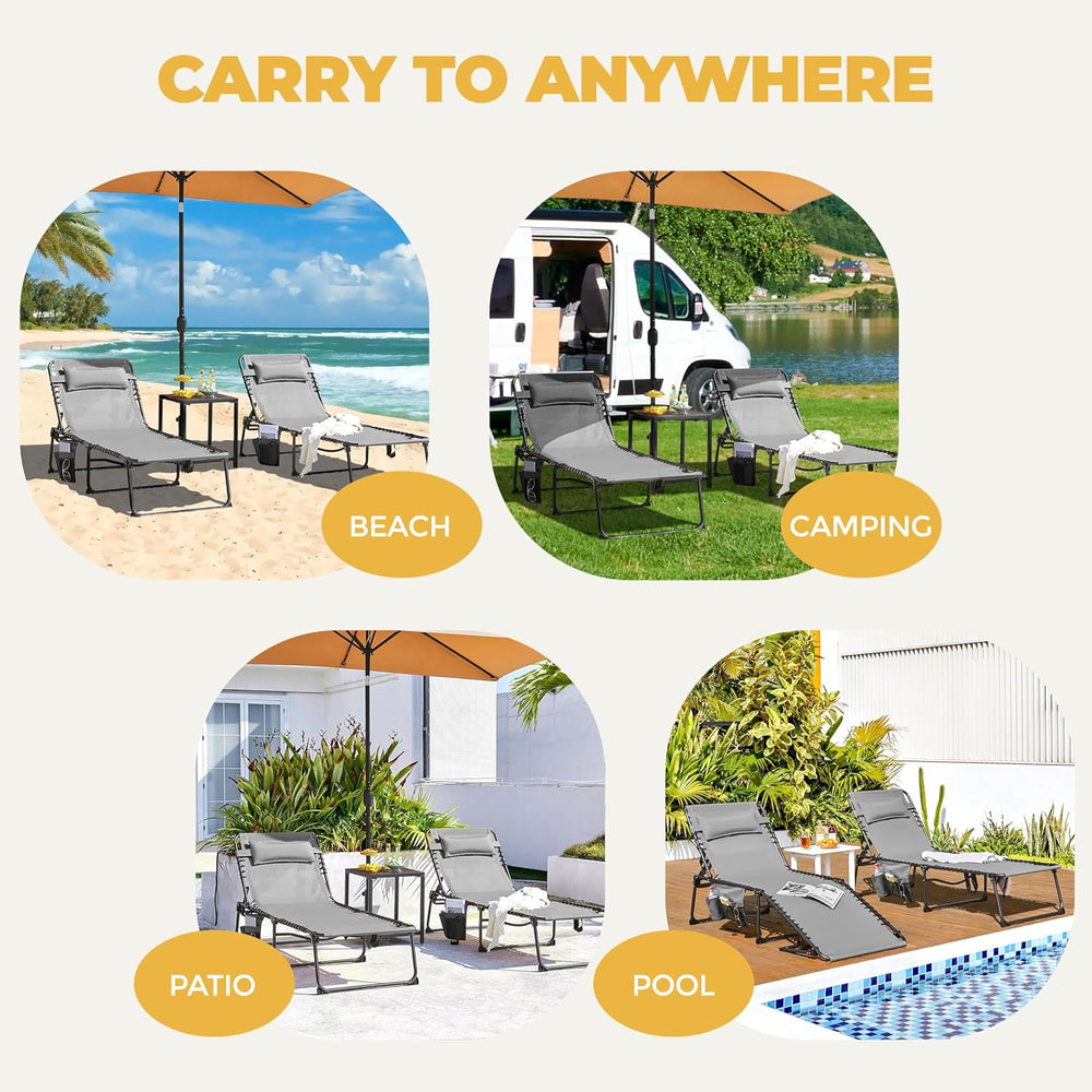 Yaheetech 26.4" Outdoor Folding Tanning Chair 5-Position Adjustable, Gra...