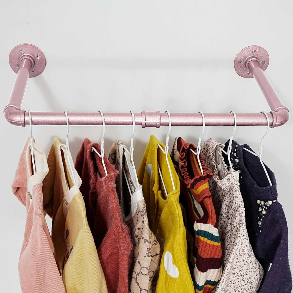 WEBI Industrial Pipe Clothing Rack,20" Wall Mounted Clothes Rack for Hanging Clothes,Heavy Duty Metal Garment Rack Bar Wall Mount Clothing Rod for Closet,Laundry Room,Rose Gold