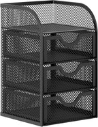 EasyPAG Mesh Desk Organizer with 3 Drawer Office Desktop Organizers and Accessories Stationery Caddy for Office, Home, Students, Black
