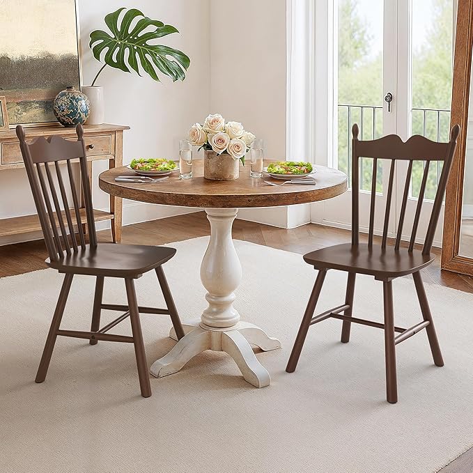 LUE BONA Wooden Dining Chairs Set of 2, Windsor Dining Chair with Thickened Backrest, Morden and Mid Century Kitchen Chairs for Dining Room Farmhouse, Weight Capacity 350 lbs