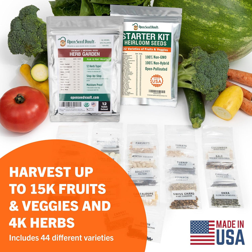 Vegetable, Fruit & Herb Seeds, 44 Packs, Non-GMO, 15,000+ Seeds