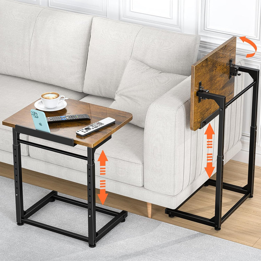Tv Tray Table Set of 2, 8-Level Adjustable Height Couch Side Table，90° Tilt A...