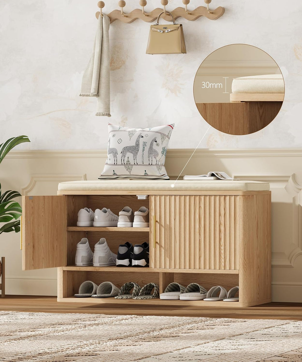 Fluted Shoe Storage Bench, Entryway Bench with Adjustable Shelves | Hidden Sh...
