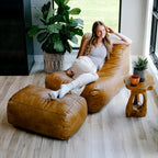 Big Joe Modora Bean Bag Lounger, Living Room and Gaming Seat, Copper Harbor Vegan Leather, Chair & Ottoman Set