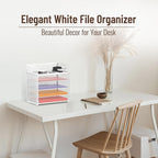 2 Pack 5-Tier White Desk Organizer with Handle Mesh Desk File/Paper Organizer Letter Tray for Office, School and Home Easy Installation