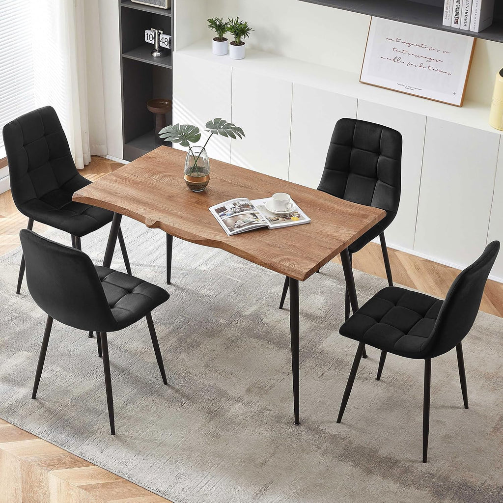 Rectangular Dining Table Set with Upholstered Chairs - Modern Kitchen Table and Chairs Set of 4 for Small Spaces - Black