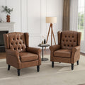 PU Leahter Wingback Accent Chairs Set of 2, High Back Armchair, Brown | Modern Tufted Upholstered Reading Seat with Wooden Legs & Removable Cushion | Comfy Single Sofa for Living Room, Bedroom