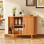 DHH Sideboard Buffet Cabinet with Storage,Mid Century Modern Fluted Accent Coffee Bar Console Table,Tambour Sliding Doors& Adjustable Shelf for Kitchen, Living Room, Entryway (Yellow walnut40 Inch)