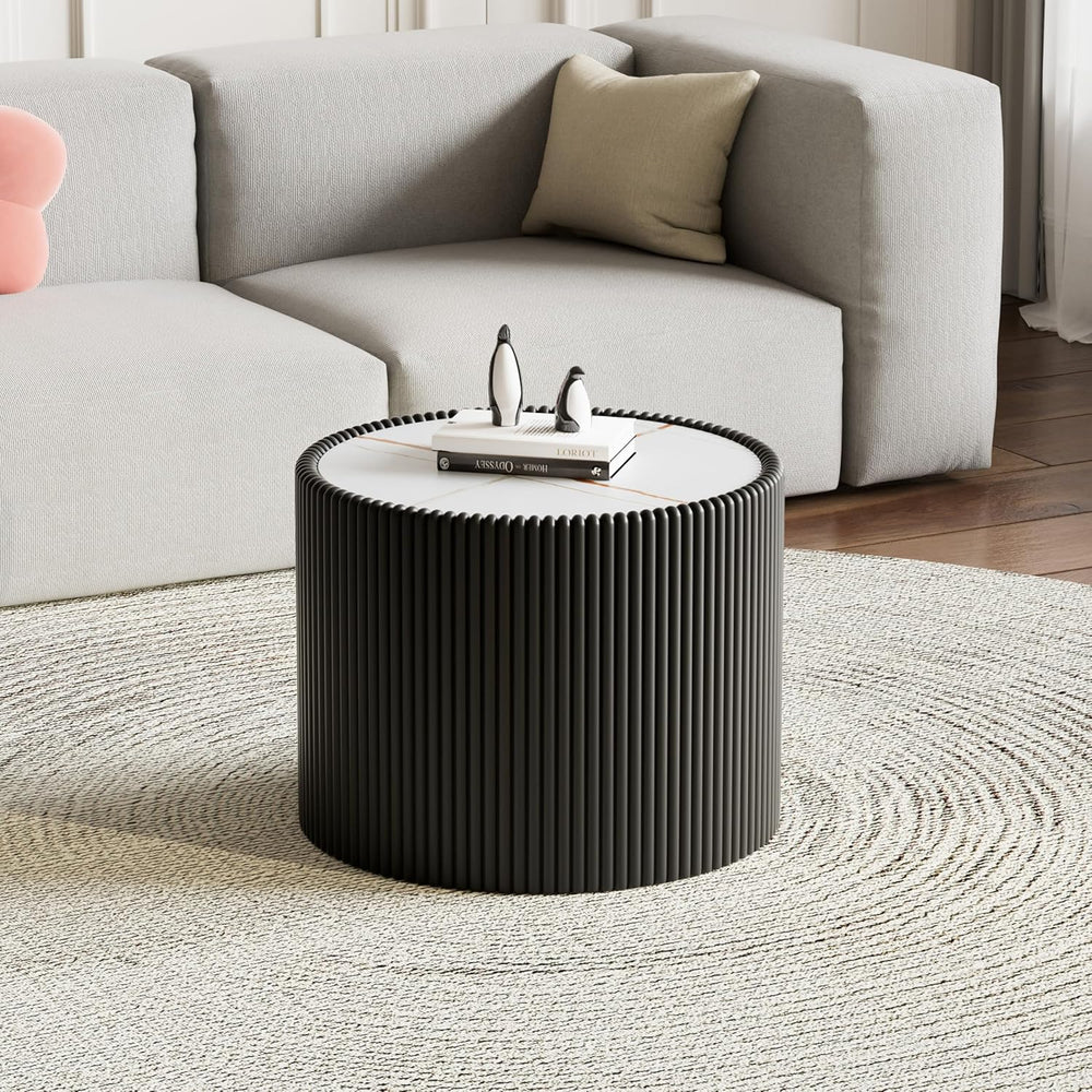 17.7-Inch Round End Table for Living Room Office, White Faux Marble Tabletop,...