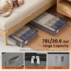 XXXL 78L Under Bed Storage, Storage Containers with Support & Clear Lid, Support Frame, Underbed Storage Bins for Clothes, Shoes, Blankets, and Toys 2 pack