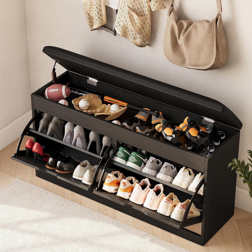 40" Shoe Storage Bench with Flip Drawers Padded Seat Cushion, Shoe Cabin...