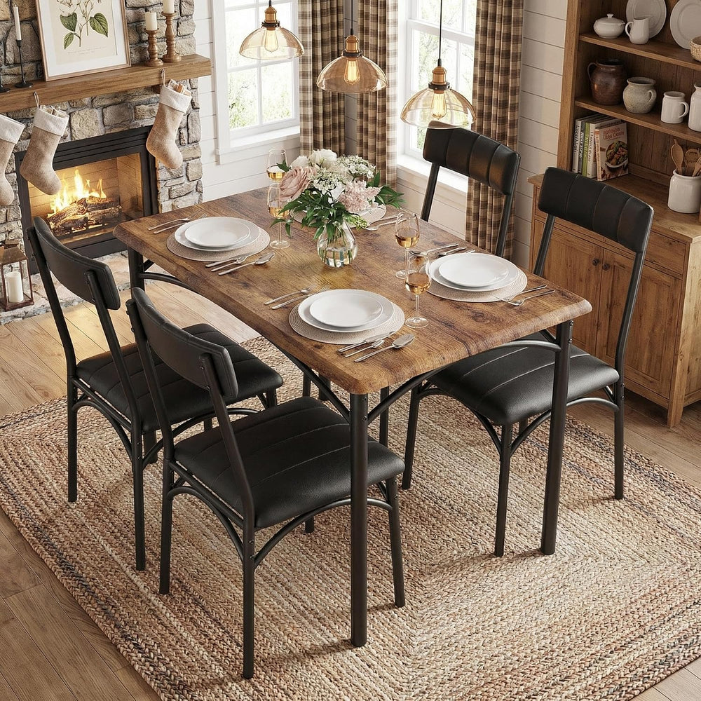 GarveeHome Dining Table Set for 4, Kitchen Table with 4 Upholstered Chairs, W...