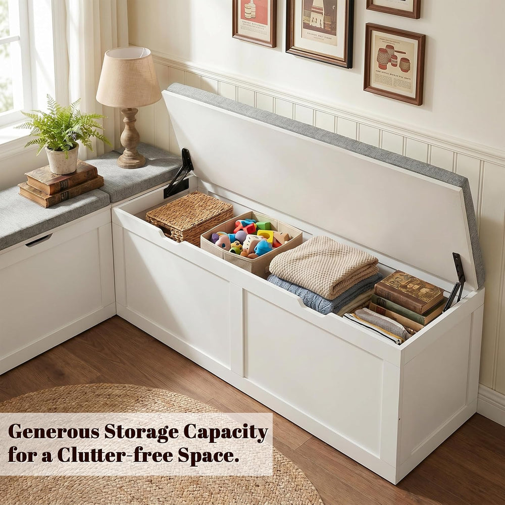 63” Breakfast Nook Bench, L Shaped Storage Bench with Cushion, White | Corner...