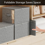 Large Clothes Storage Bins with Sturdy Frame, Foldable Clothing Organizer Box, Sweater Storage Cube with Lids and Zipper, Fabric Bedding Storage Bags for Blankets, Seasonal Clothes, Comforter