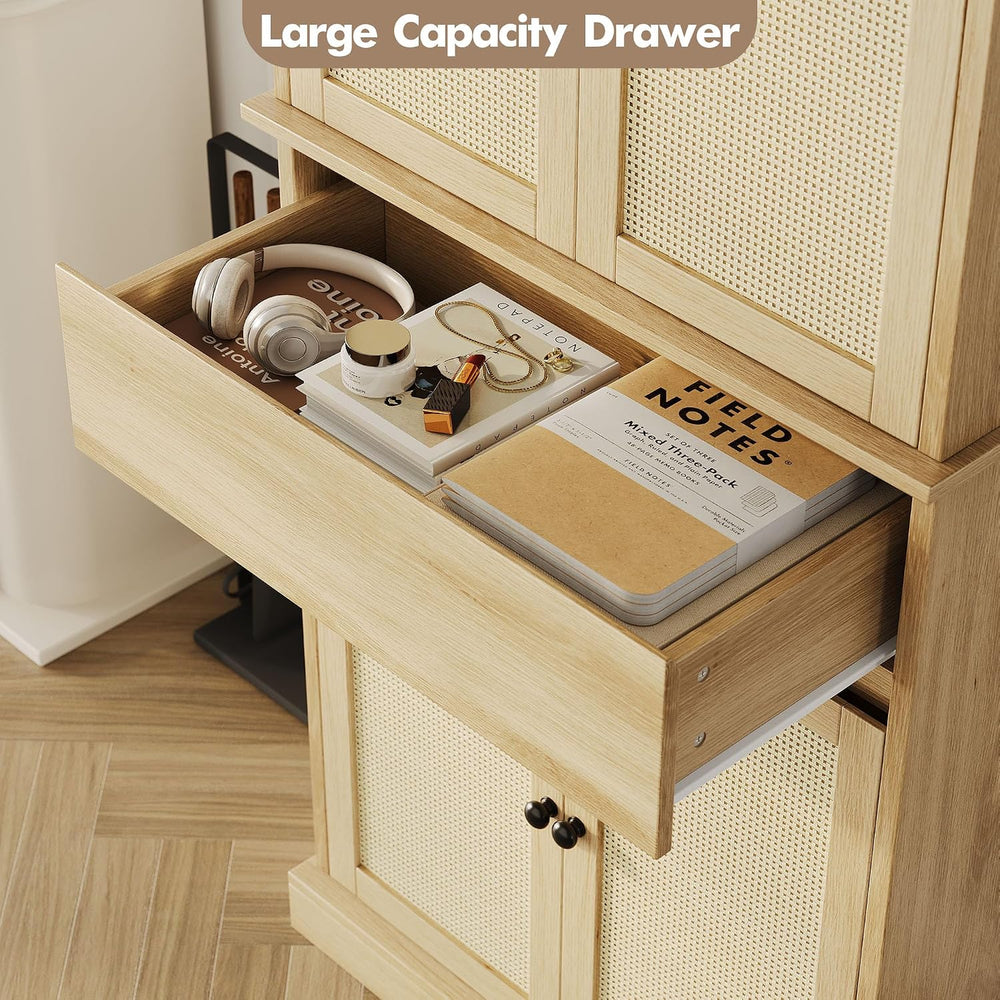 GarveeHome Kitchen Pantry Cabinet, Tall Storage Cabinet with Rattan Doors and...
