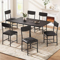 Industrial Dining Chairs Set of 6 - Upholstered Dining Room Chairs with PU Leather, Kitchen Chairs with Wooden Backrest and Thickened Metal Legs, for Dining Room, Living Room (6, Dark Black)