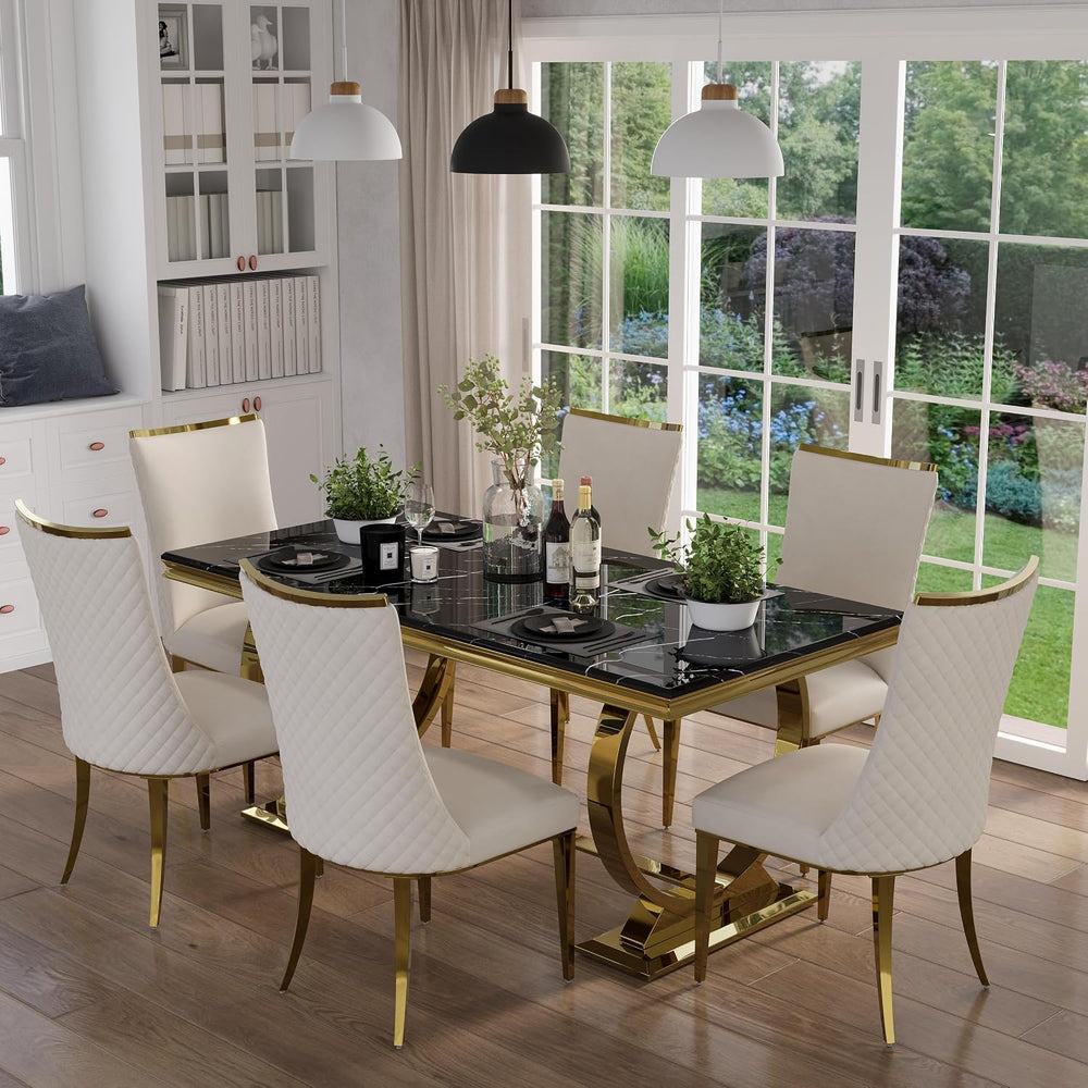 7 Piece Dining Room Table Set for 6, Kitchen and Dining Room Table Set with 7...