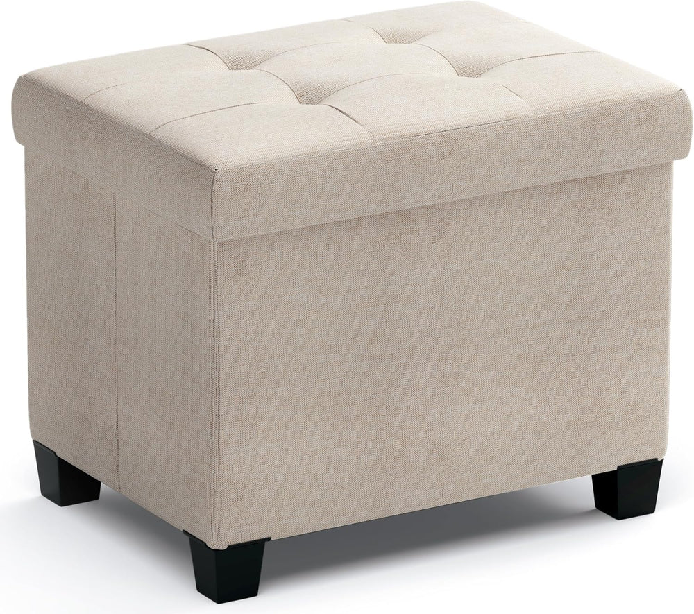 Ornavo Home Small Rectangle Storage Ottoman with Legs, 12x16x12, Beige | Foot...