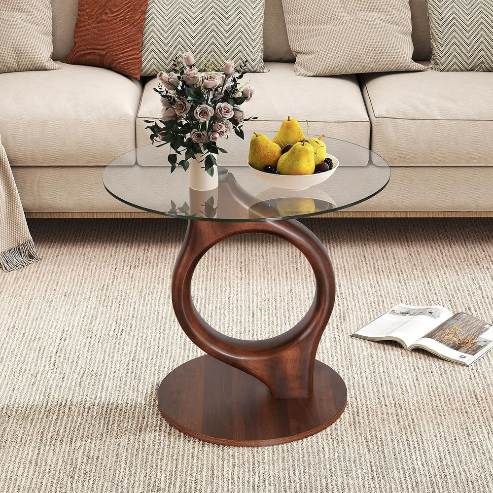 27.5” Large Glass End Table, Round Side Tables with Tempered Glass Tabletop, ...
