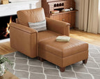 SITJOY Faux Leather Modular Sectional Sofa with Storage, Mid Century Modern Sectional Couches for Living Room, Soft Padded Armrests, Chaise Lounge with Ottoman, Brown