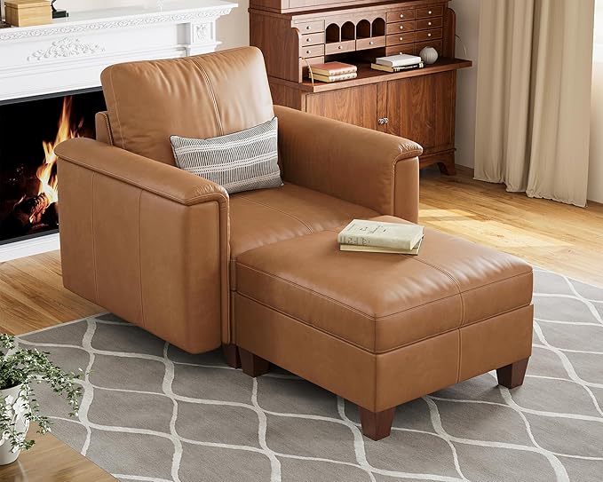 SITJOY Faux Leather Modular Sectional Sofa with Storage, Mid Century Modern Sectional Couches for Living Room, Soft Padded Armrests, Chaise Lounge with Ottoman, Brown