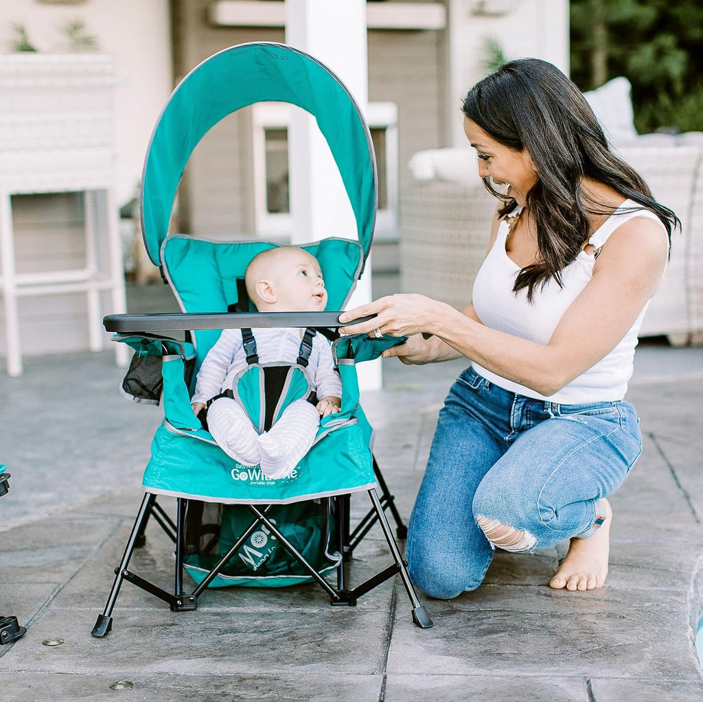 Baby Delight Go with Me Venture Portable Chair Bundle with Sun Canopy | for Indoor & Outdoor Use | 3 Growth Stages | Teal & Moss Bud Green