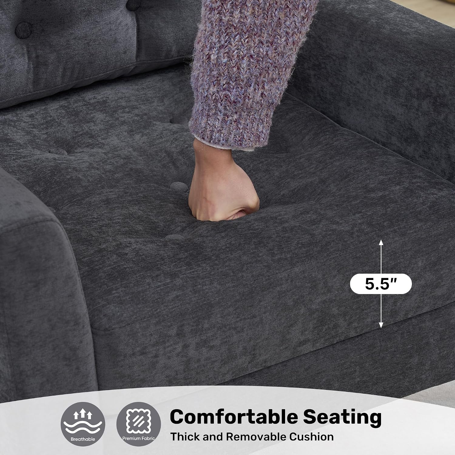 Accent Chair for Living Room, Mid Century Modern Reading Chair, Upholstered Armchair with Tufted Back & Wood Legs, Single Sofa Side Chair for Bedroom Small Room Office Apartment, Dark Grey