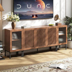 Modern TV Stand for TVs up to 85 Inch, Entertainment Center TV Console with Storage Cabinets and Glass Doors, Media Console for Living Room, Brown