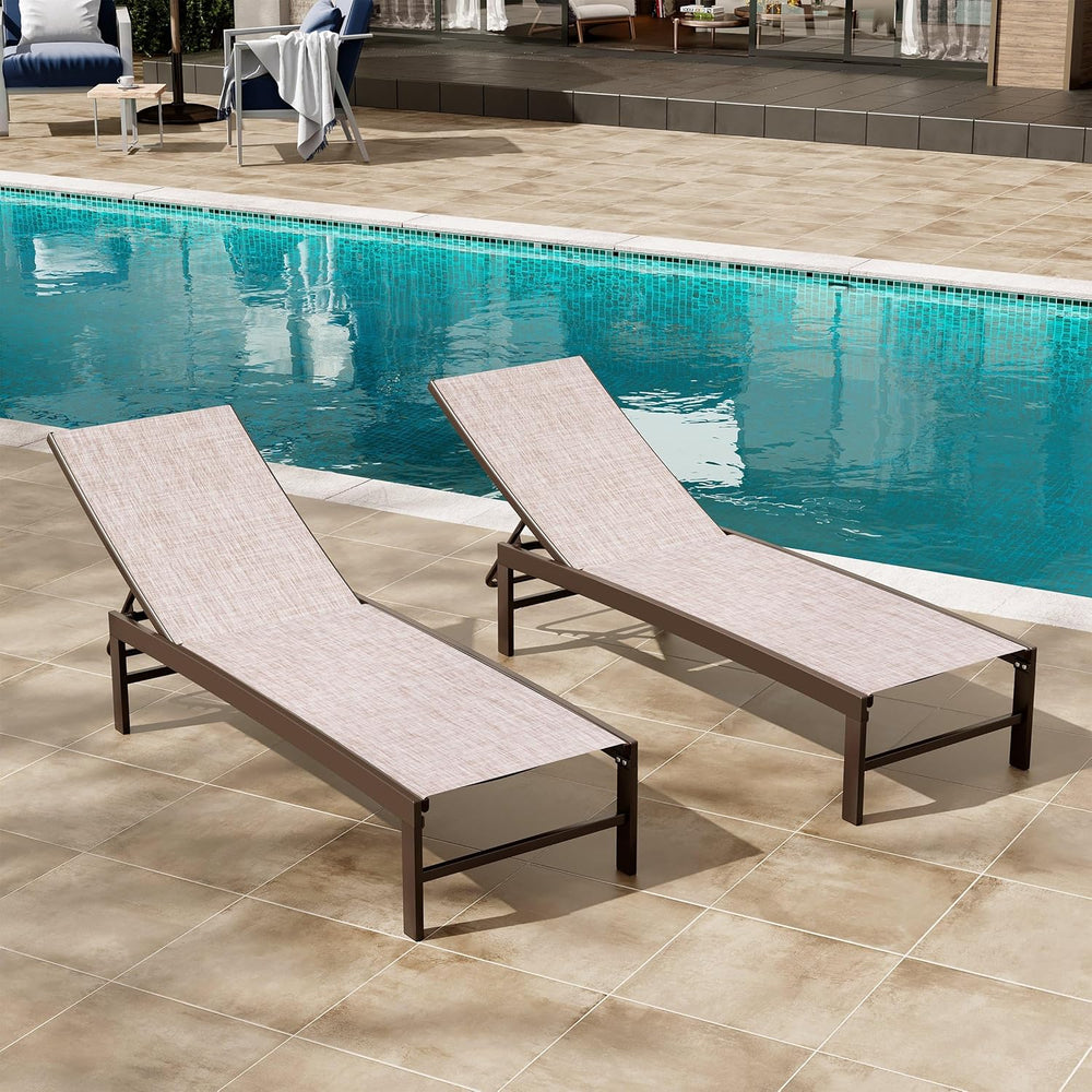 Crestlive Products Lounge Chair Outdoor Set of 2, Metal Pool Chaise Lounge Ch...
