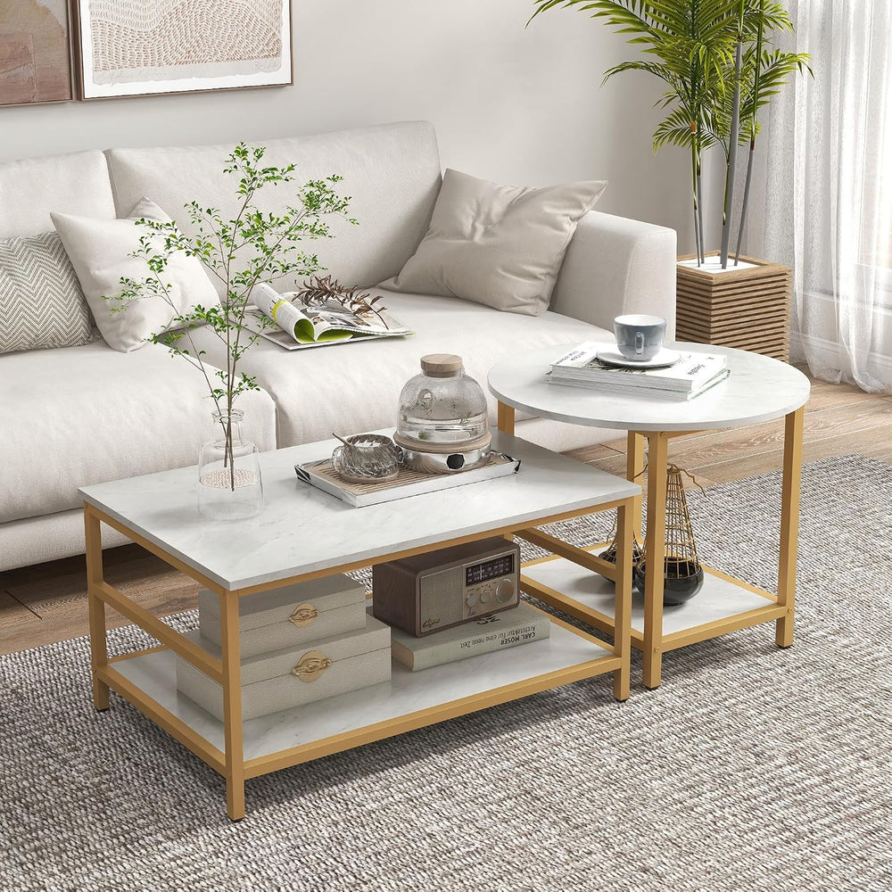 Brilluxa Coffee Table Set, 2-Piece Cocktail Table and Living Room Table Set w...