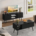 ALINE FURNITURE Black TV Stand for 50 55 60+ inch TVs - Media Console with 2 Cabinets & Open Shelves, Solid Wood Legs - TV Consoles for Living Room - 22" H Entertainment Center for Bedroom