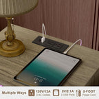 Modern Nightstand with Charging Station and LED Lights, White Bedside Table with Drawer, Fluted Side Table for Living Room, Bedroom