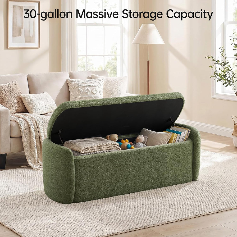 VKNOW Storage Bench, Upholstered Storage Ottoman Bench with Hinge, Green | Ot...