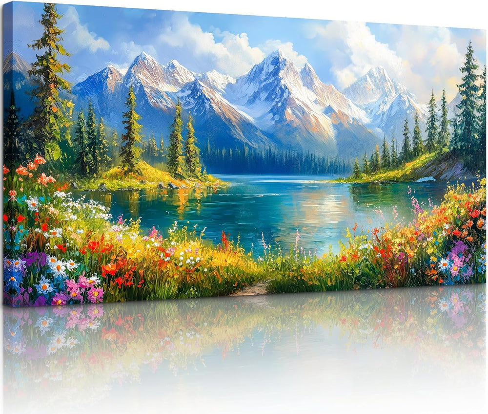 crmotu Spring Landscape Wall Art, Nature Wildflowers Wall Decor 20"x40&q...