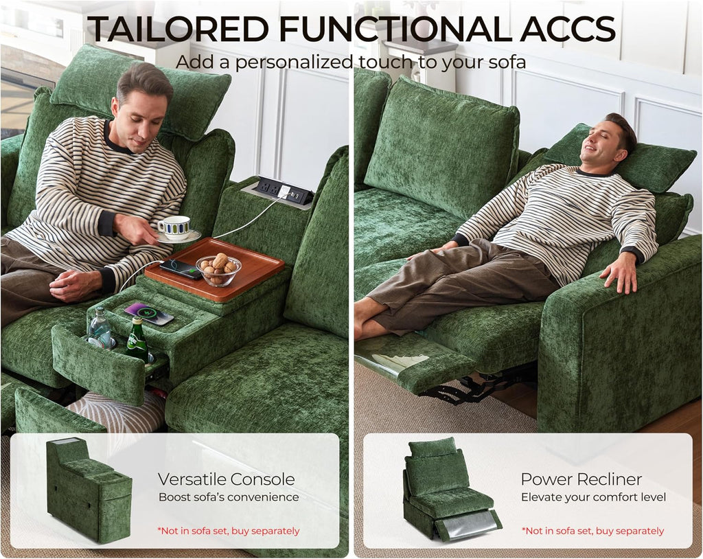 155.9'' Oversized Modular Sectional Sofa Plush Cloud Couch with Storage, Convertible Deep U-Shaped Couch with Chaises for Living Room, 6-Seater with Corner and 2 Ottomans, Chenille, Green