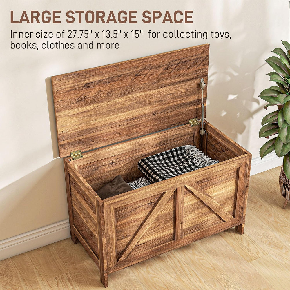 HOMCOM 30" Farmhouse Storage Bench Lift Top Storage Chest in Brown Oak |...