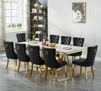 94 Inch White Marble Dining Table for 6-10 People, Modern Extra Long Rectangular Kitchen Table w/Faux Marble Top & Gorgeous Mirrored Stainless Steel Base, Large Rectangular Gold Dining Room Table
