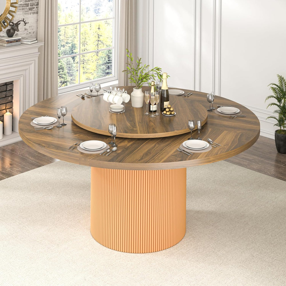 55 Inch Round Dining Table for 6 with Lazy Susan, Modern Farmhouse Kitchen Ta...