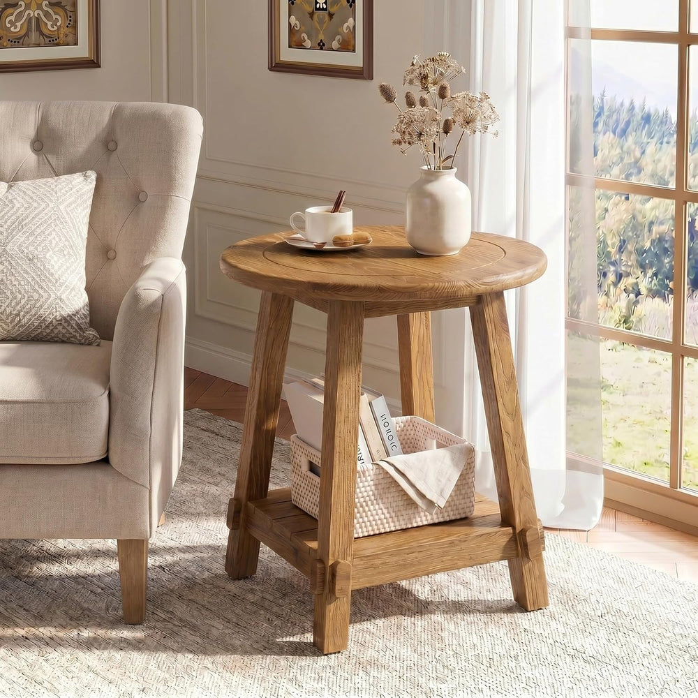 LITTLE TREE End Table for Living Room, 2-Tier Sofa Couch Table with Storage, ...