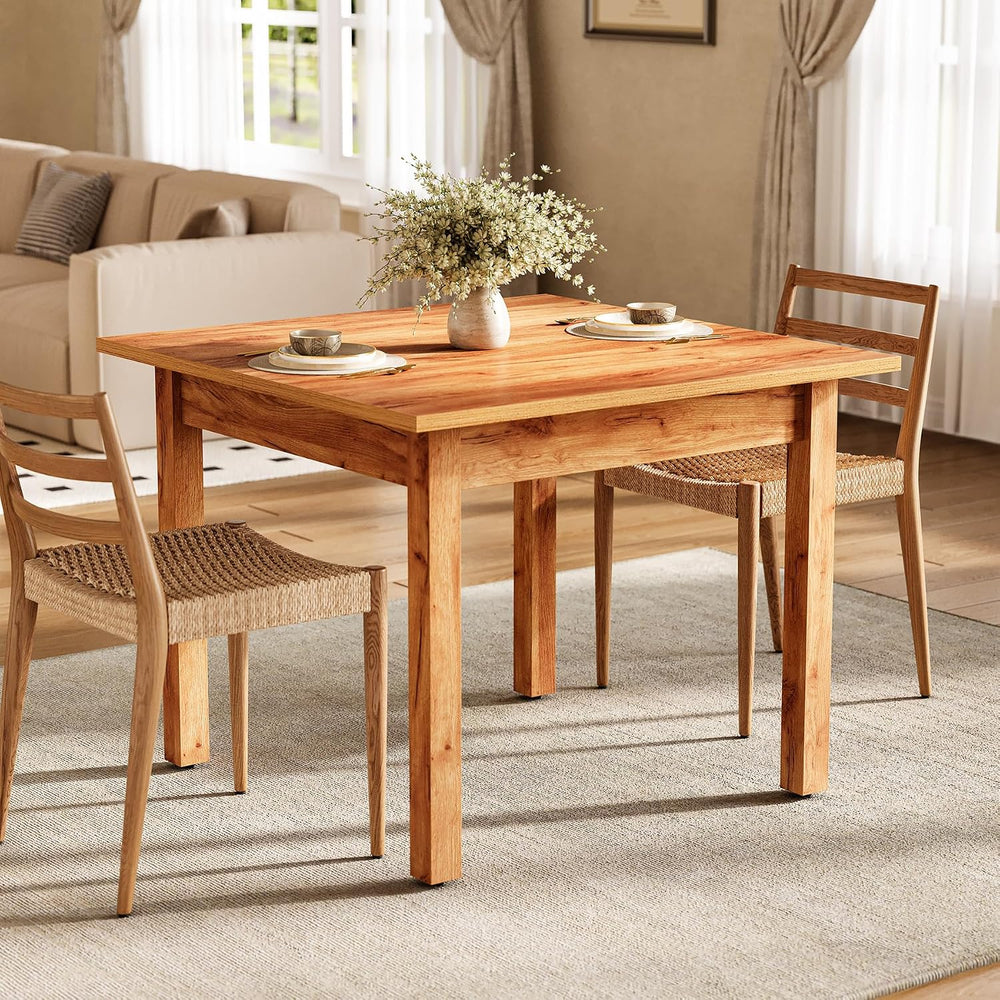 LITTLE TREE 39 Inches Square Dining Table for 4 People, Brown Wooden Kitchen ...