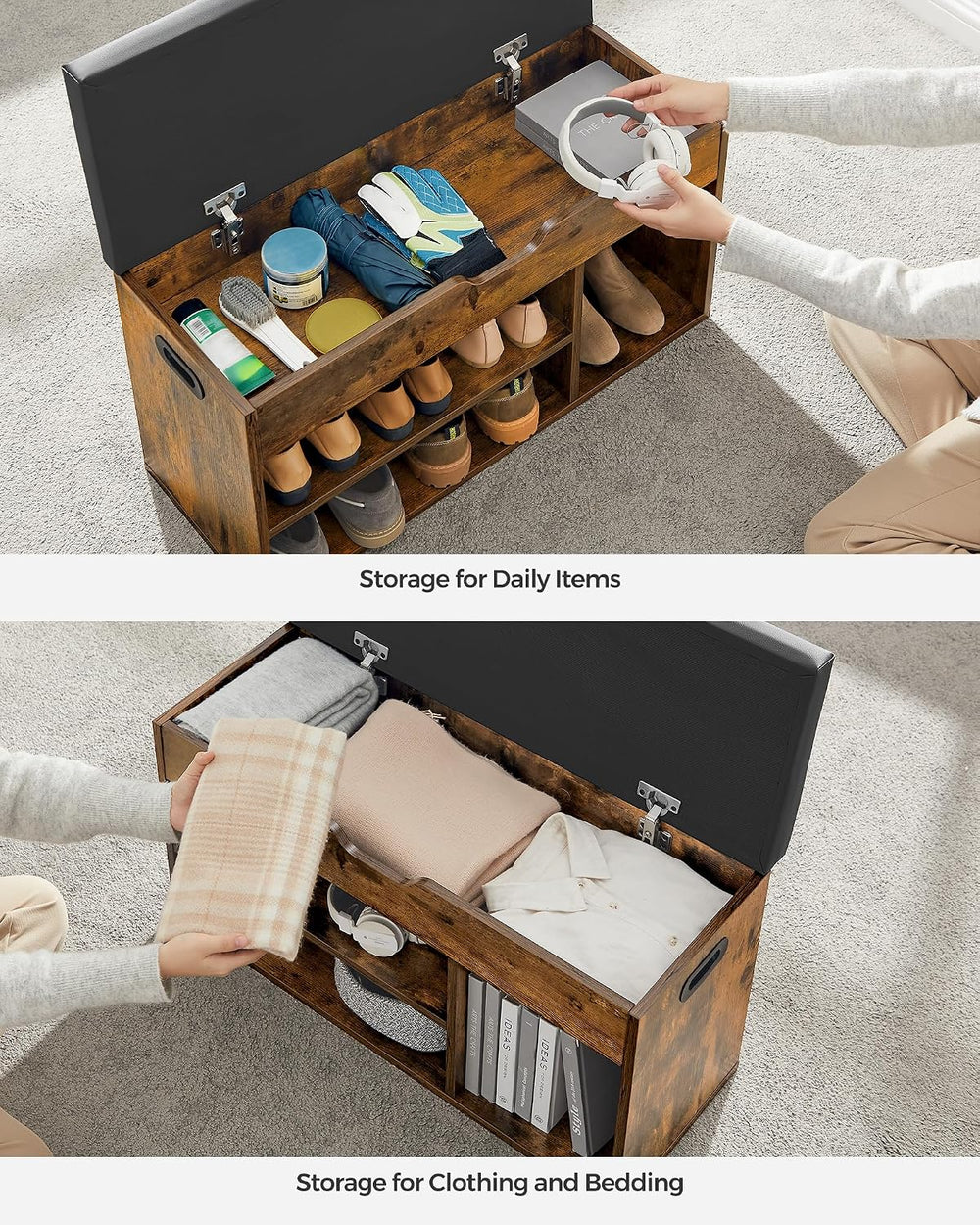 VASAGLE Storage Bench with Cushion, Shoe Bench,11.8 x 31.5 x 17.3 Inches | Pa...
