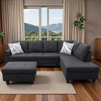 Sectional Couches for Living Room with Movable Chaise & Storage Ottoman - 97.5" Linen L Shaped Couches for Living Room Apartment, 4 Seat Home Furniture Modular Sectional Sofas, Black Grey