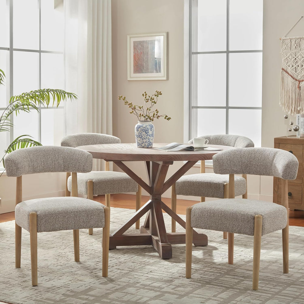 VKNOW Wooden Dining Chairs Set of 4 with Rubberwood Legs, Curved Backrest