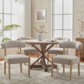 VKNOW Wooden Dining Chairs Set of 4, Modern Upholstered Dining Room Chairs with Rubberwood Legs and Curved Backrest, Fabric Kitchen Chairs for Farmhouse/Living Room/Dining Room, Brown