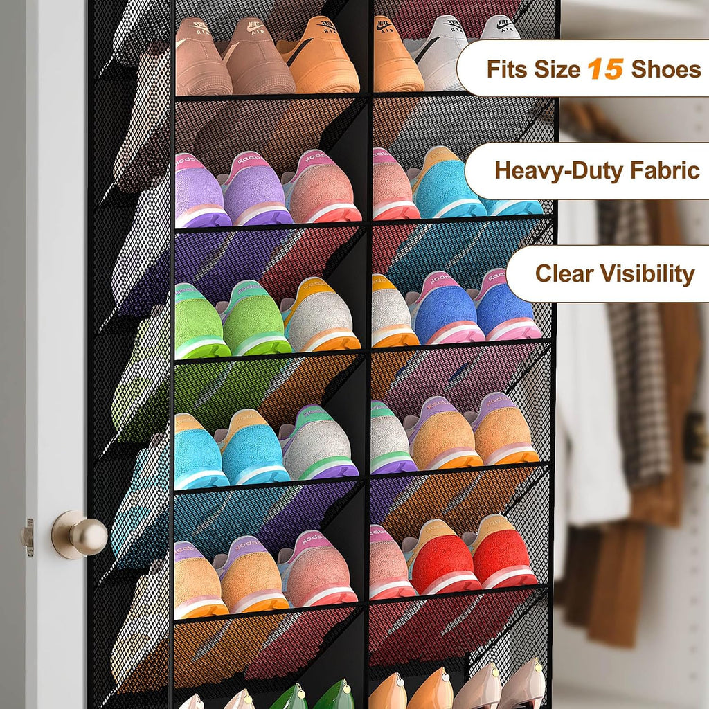 Over the Door Shoe Organizer for 20-30 Pairs, 10-Tier, Black