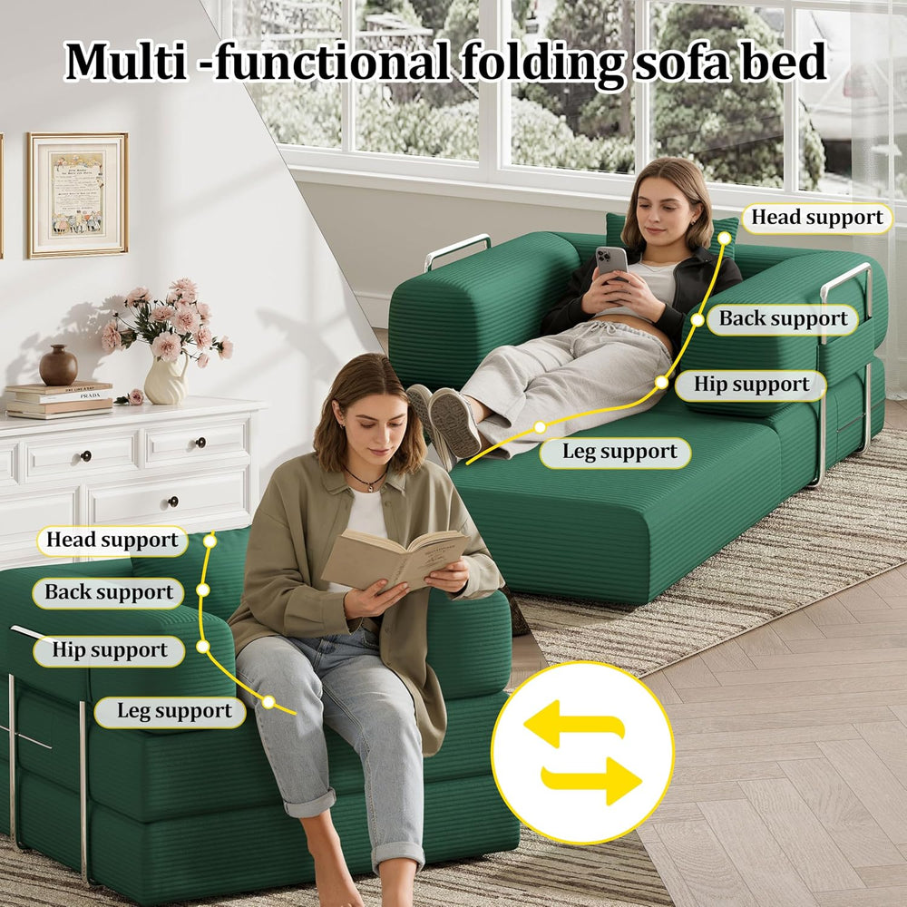 Single Couch Sofa for Small Spaces, 2-in-1 Single Sofa with Soft Corduroy Fol...